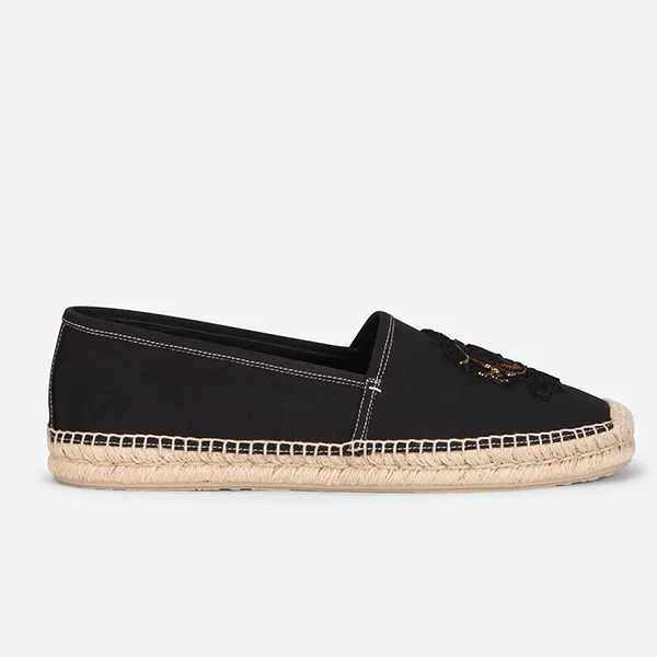 Giày Slip On Nam Dolce & Gabbana D&G Canvas Espadrilles With Coat Of Arms Embroidery Màu Đen Size 41