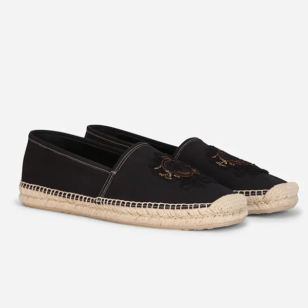 Giày Slip On Nam Dolce & Gabbana D&G Canvas Espadrilles With Coat Of Arms Embroidery Màu Đen Size 41