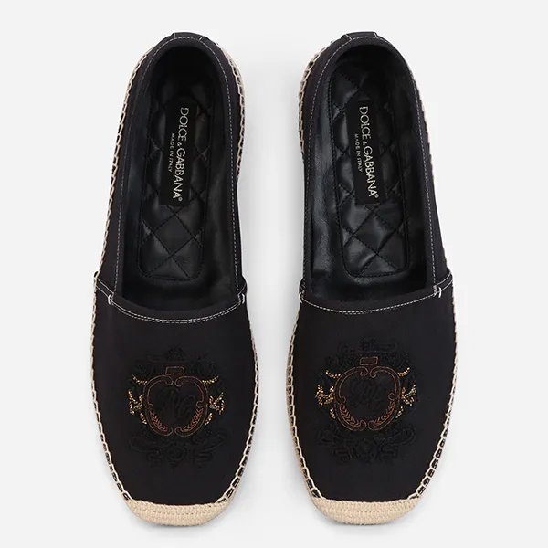 Giày Slip On Nam Dolce & Gabbana D&G Canvas Espadrilles With Coat Of Arms Embroidery Màu Đen Size 41