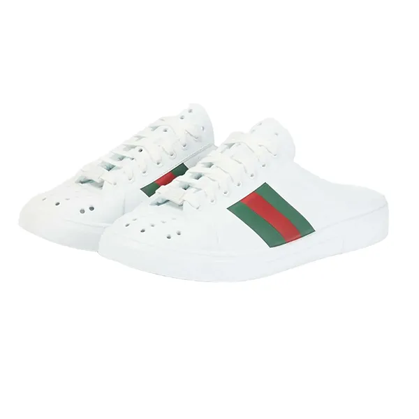 Giày Sục Nữ Gucci Ace Web Stripe Mules Màu Trắng Size 37