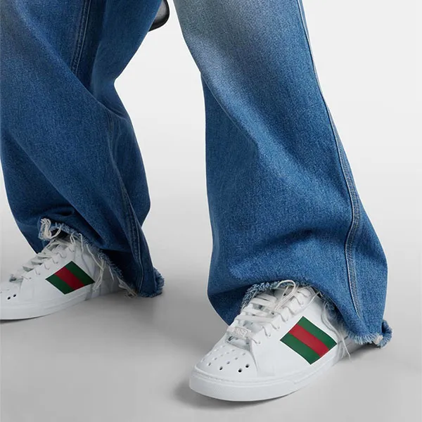 Giày Sục Nữ Gucci Ace Web Stripe Mules Màu Trắng Size 37