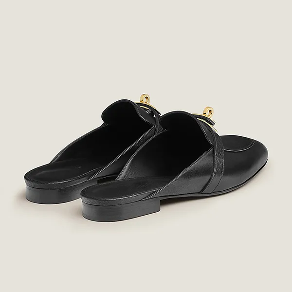 Giày Sục Nữ Hermès Oz Mule Noir H221081ZV02340 Khóa Vàng Màu Đen Size 36