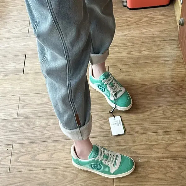 Giày Thể Thao Gucci GG MAC80 Leather Trainers Màu Xanh Trắng Size 35.5