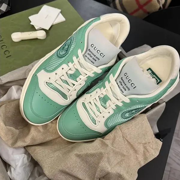 Giày Thể Thao Gucci GG MAC80 Leather Trainers Màu Xanh Trắng Size 35.5
