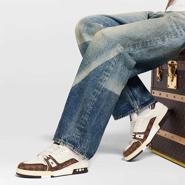 Giày Thể Thao Nam Louis Vuitton LV Trainer Damier 1ACV5N Màu Nâu Trắng Size 39.5