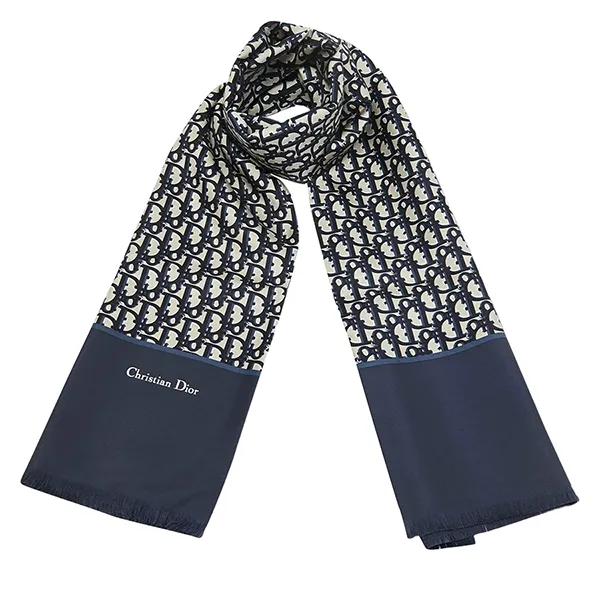 Khăn Choàng Dior Navy Blue Oblique Silk Stole Màu Xanh Navy
