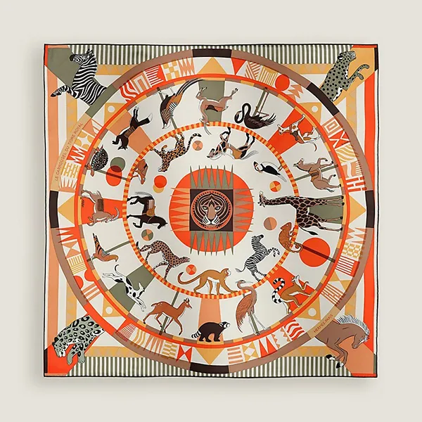Khăn Nữ Hermès Le Carrousel Du Tigre Royal Scarf 90 Orange /Blanc /Cacao Màu Cam Trắng - Thời trang - Vua Hàng Hiệu