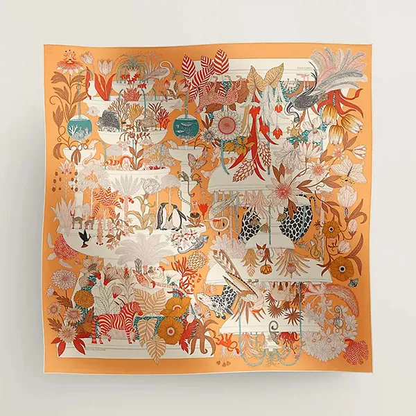 Khăn Nữ Hermès Precious Paradise Scarf 90 Abrikko /Vaniu /Coraiyu Màu Cam