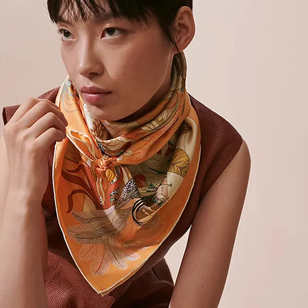 Khăn Nữ Hermès Precious Paradise Scarf 90 Abrikko /Vaniu /Coraiyu Màu Cam