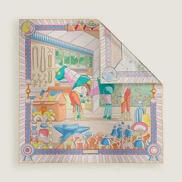 Khăn Nữ Hermès Square 90 Double Sided Pony Pit Stop Pink /Yellow /Multicolor Phối Màu - Thời trang - Vua Hàng Hiệu