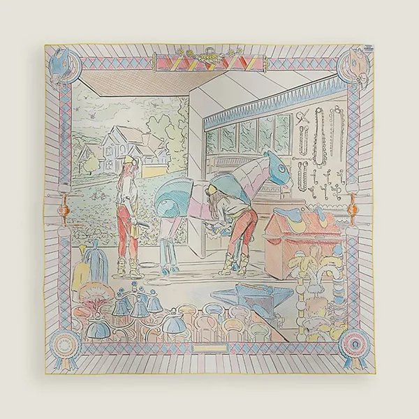 Khăn Nữ Hermès Square 90 Double Sided Pony Pit Stop Pink /Yellow /Multicolor Phối Màu - Thời trang - Vua Hàng Hiệu