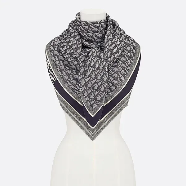 Khăn Quàng Cổ Dior Oblique Shawl Scarf Màu Xanh Navy-Xám - Thời trang - Vua Hàng Hiệu