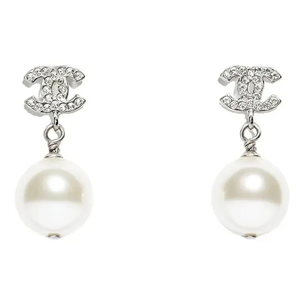 Khuyên Tai Nữ Chanel CC Earrings Silver, Metal Màu Bạc Trắng