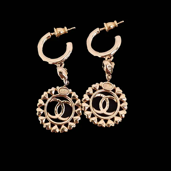Khuyên Tai Nữ Chanel Logo Heart Drop Earrings Màu Vàng Hồng
