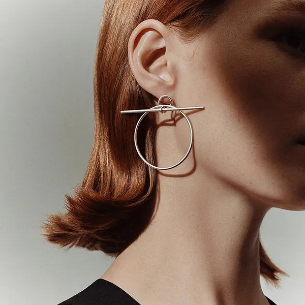 Khuyên Tai Nữ Hermès Loop Earrings, Medium Model Màu Bạc