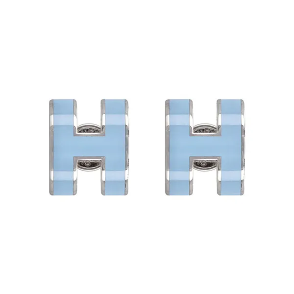 Khuyên Tai Nữ Hermès Mini Pop H Earrings Blue Màu Xanh Bạc