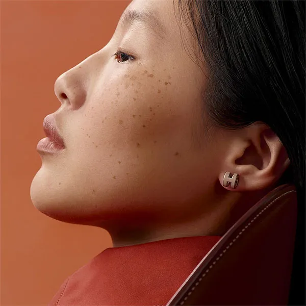 Khuyên Tai Nữ Hermès Mini Pop H Earrings Marron Glacé Màu Bạc - Nâu