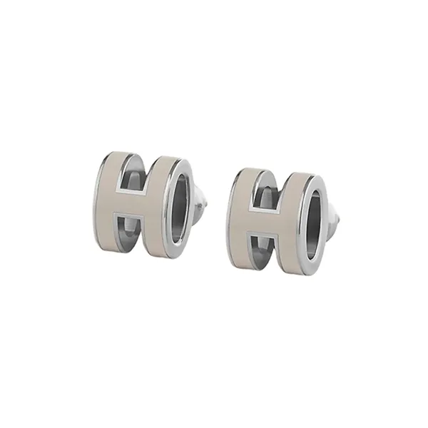 Khuyên Tai Nữ Hermès Mini Pop H Earrings Marron Glacé Màu Bạc - Nâu