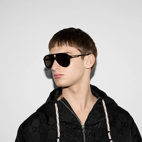 Kính Mát Nam Gucci Aviator Frame Sunglasses GG1288SA Màu Đen Nâu