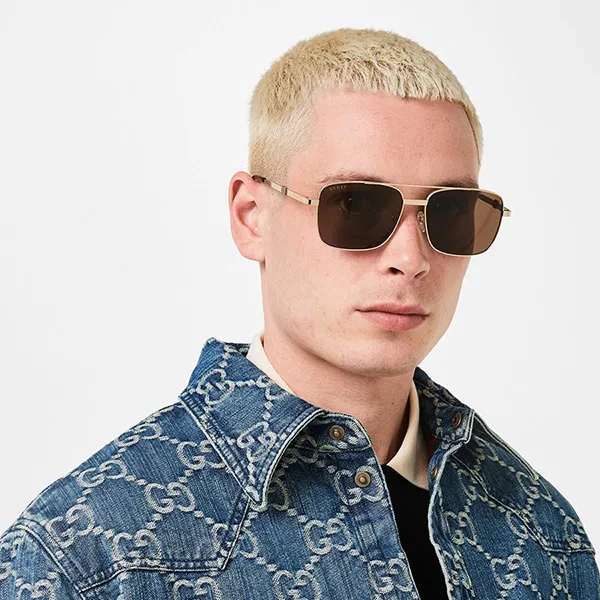 Kính Mát Nam Gucci Square Frame Sunglasses Màu Nâu