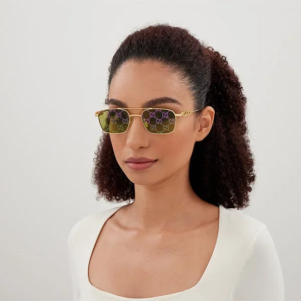 Kính Mát Nữ Gucci Sunglasses GG1804S 002 Màu Vàng - Xanh
