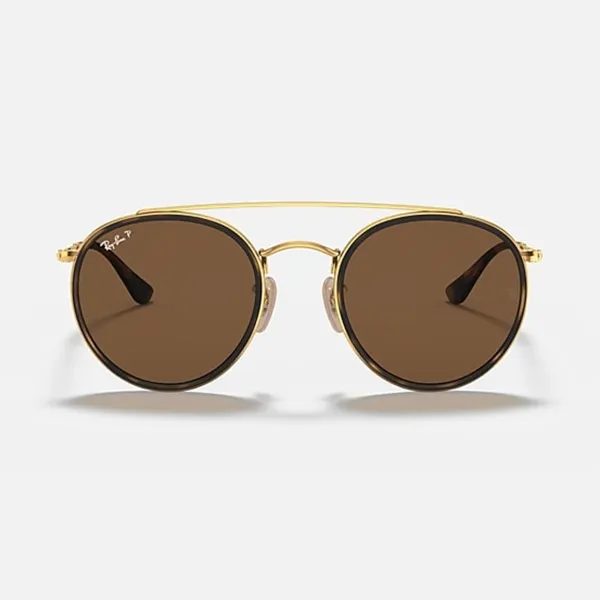 Kính Mát Unisex Rayban Round Double Bridge Sunglasses RB3647N 001/57 Màu Nâu Vàng