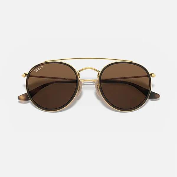 Kính Mát Unisex Rayban Round Double Bridge Sunglasses RB3647N 001/57 Màu Nâu Vàng