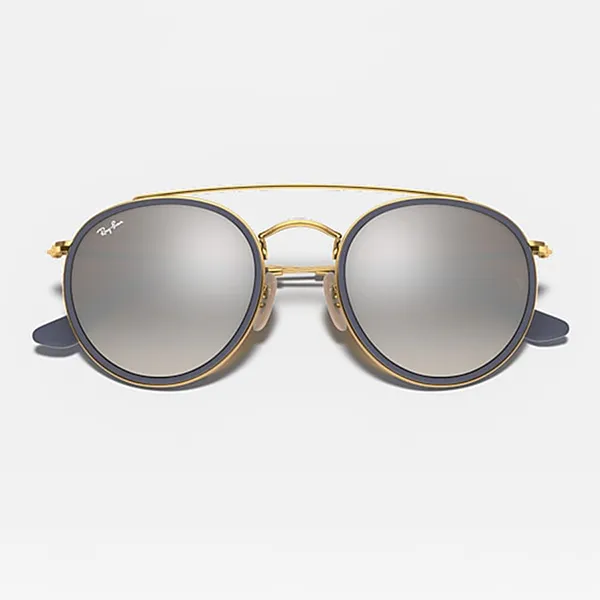Kính Mát Unisex Rayban Round Double Bridge Sunglasses RB3647N 001/9U Màu Bạc/Gold - Kính mắt - Vua Hàng Hiệu