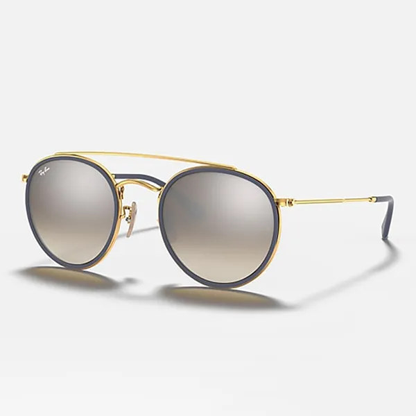 Kính Mát Unisex Rayban Round Double Bridge Sunglasses RB3647N 001/9U Màu Bạc/Gold - Kính mắt - Vua Hàng Hiệu
