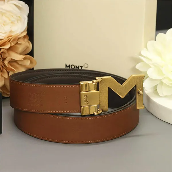 Thắt Lưng Nam Montblanc M Buckle Brown Black 35mm Leather Belt MB129446 Màu Nâu - Thắt lưng - Vua Hàng Hiệu