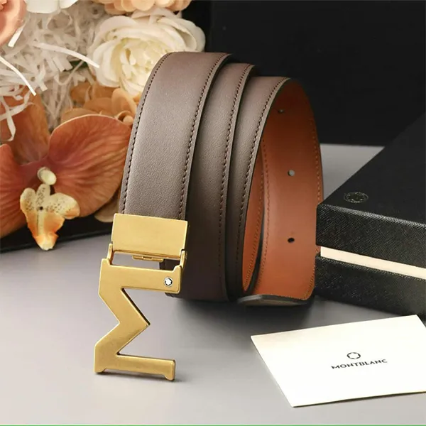 Thắt Lưng Nam Montblanc M Buckle Brown Black 35mm Leather Belt MB129446 Màu Nâu - Thắt lưng - Vua Hàng Hiệu