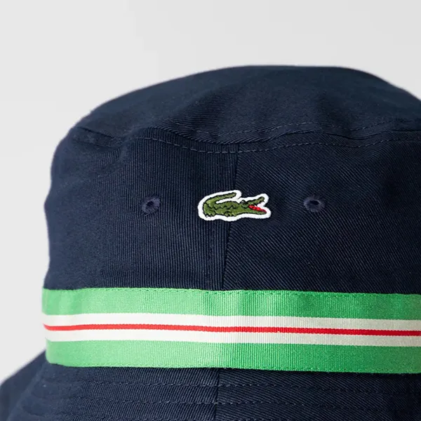 Mũ Lacoste Organic Cotton Stripe Band Bucket Hat RK6864 166 Màu Xanh Navy