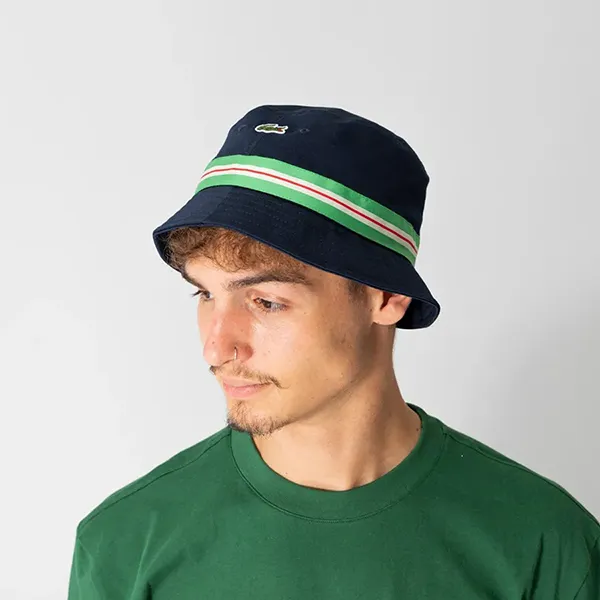 Mũ Lacoste Organic Cotton Stripe Band Bucket Hat RK6864 166 Màu Xanh Navy