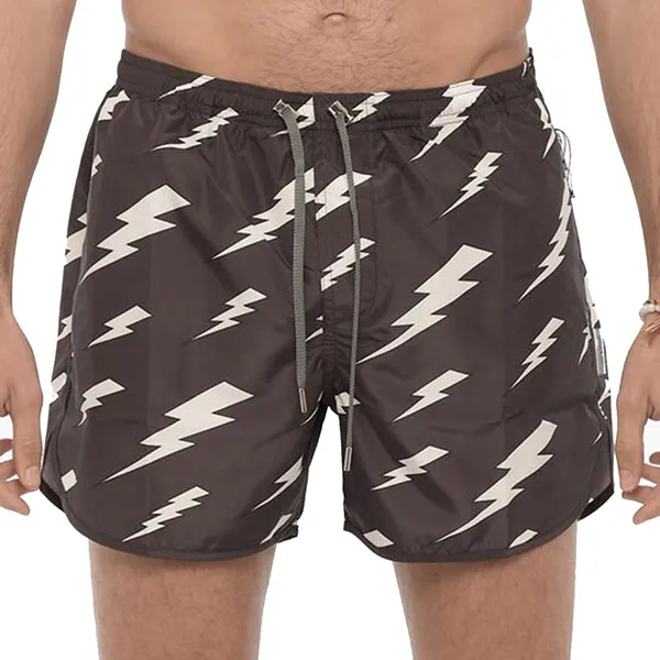 Quần Short Nam Neil Barrett Slim Rain Bolts Swim Shorts PBCB005-U046 Màu Đen Ghi Size S
