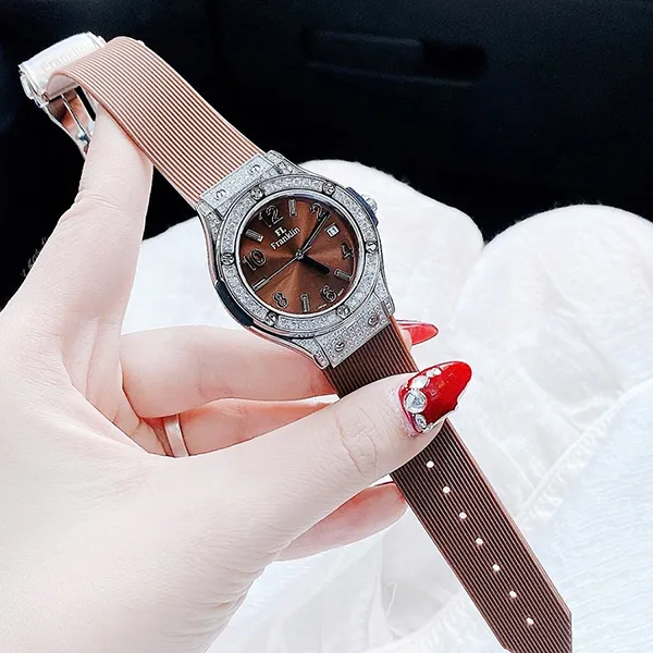 Set Đồng Hồ Nữ FL Franklin FL24610 Silver Đính Đá 35mm Màu Nâu Bạc (Tặng Kèm Khuyên Tai) - Đồng hồ - Vua Hàng Hiệu
