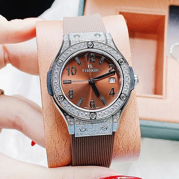 Set Đồng Hồ Nữ FL Franklin FL24610 Silver Đính Đá 35mm Màu Nâu Bạc (Tặng Kèm Khuyên Tai) - Đồng hồ - Vua Hàng Hiệu