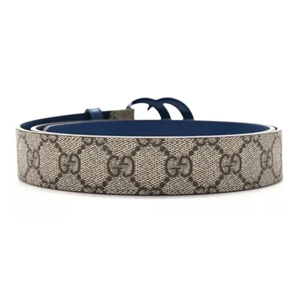 Thắt Lưng Gucci GG Supreme Monogram Calfskin Enamel Double G Belt Màu Xám/Xanh Size 75 - Thắt lưng - Vua Hàng Hiệu