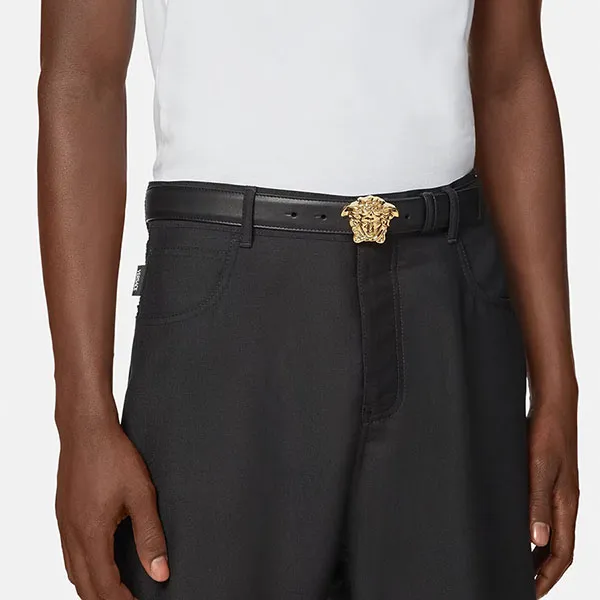 Thắt Lưng Versace La Medusa Logo Belt Gold Black DCU4747-DVTP1-KVO41 Bản 4cm Màu Đen Vàng Size 90