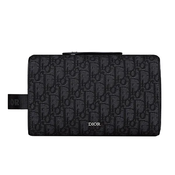 Túi Cầm Tay Dior Lingot Fabric Cow Leather Patchwork Storage Bag Clutch Toiletry Bag Màu Đen - Túi xách - Vua Hàng Hiệu