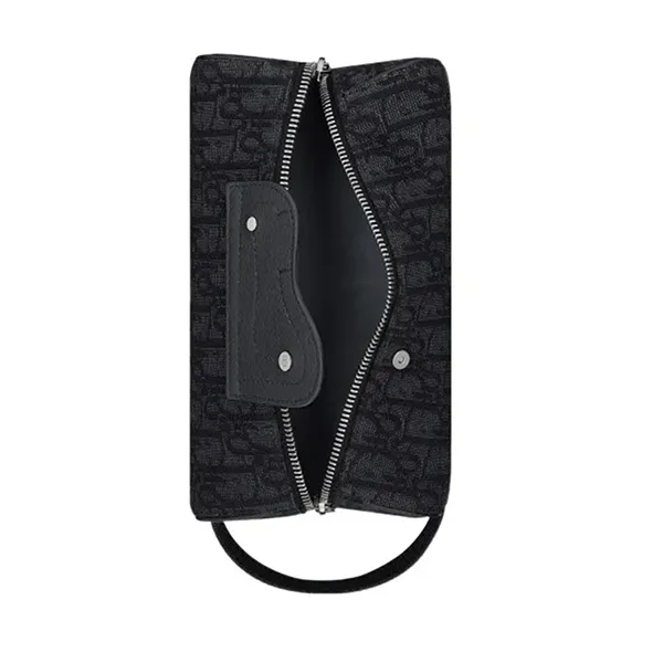 Túi Cầm Tay Dior Lingot Fabric Cow Leather Patchwork Storage Bag Clutch Toiletry Bag Màu Đen - Túi xách - Vua Hàng Hiệu