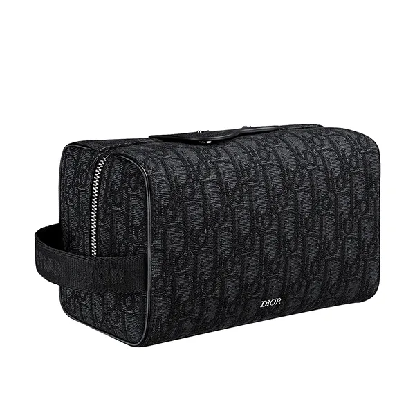 Túi Cầm Tay Dior Lingot Fabric Cow Leather Patchwork Storage Bag Clutch Toiletry Bag Màu Đen - Túi xách - Vua Hàng Hiệu