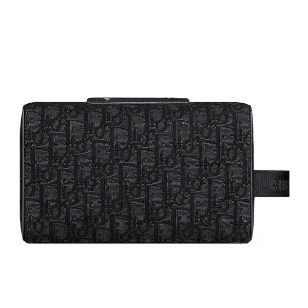 Túi Cầm Tay Dior Lingot Fabric Cow Leather Patchwork Storage Bag Clutch Toiletry Bag Màu Đen - Túi xách - Vua Hàng Hiệu