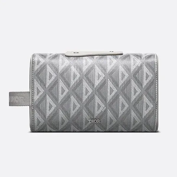 Túi Cầm Tay Dior Lingot Toiletry Case Gray CD Diamond Canvas Clutch Màu Xám - Túi xách - Vua Hàng Hiệu