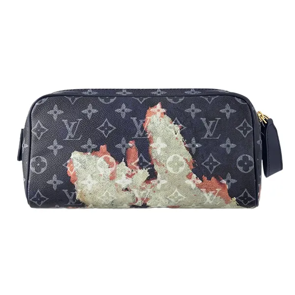 Túi Cầm Tay Nam Louis Vuitton LV Monogram Bleach Dopp Kit Toilet Pouch Màu Xanh Navy