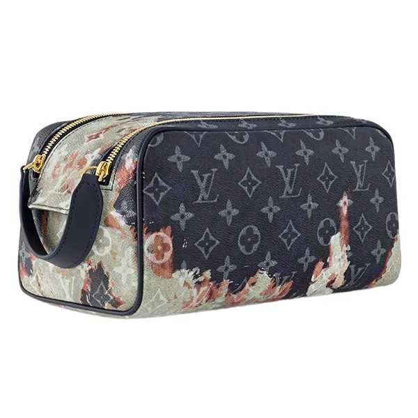 Túi Cầm Tay Nam Louis Vuitton LV Monogram Bleach Dopp Kit Toilet Pouch Màu Xanh Navy