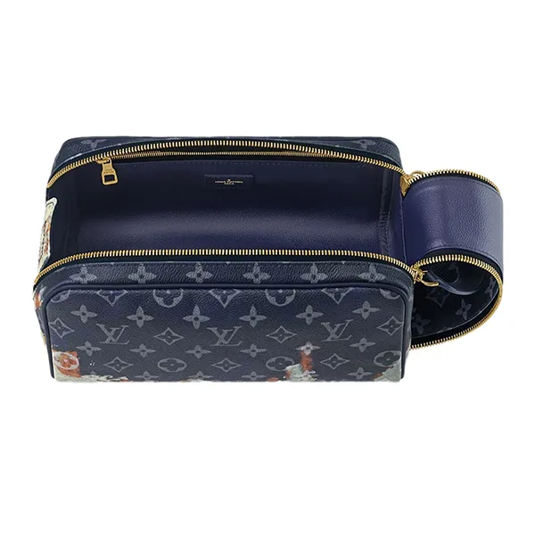 Túi Cầm Tay Nam Louis Vuitton LV Monogram Bleach Dopp Kit Toilet Pouch Màu Xanh Navy