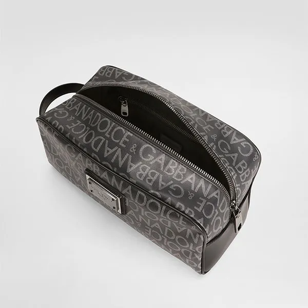 Túi Cầm Tay Nam Dolce & Gabbana D&G Coated Jacquard Toiletry Bag BT0989AJ7058B969 Màu Ghi - Túi xách - Vua Hàng Hiệu