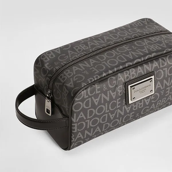 Túi Cầm Tay Nam Dolce & Gabbana D&G Coated Jacquard Toiletry Bag BT0989AJ7058B969 Màu Ghi - Túi xách - Vua Hàng Hiệu