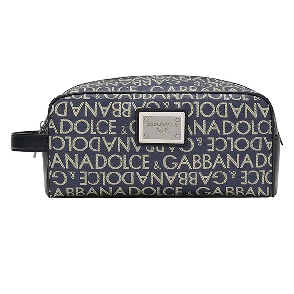 Túi Cầm Tay Nam Dolce & Gabbana D&G Coated Jacquard Toiletry Bag BT0989AJ7058L625 Màu Xanh Navy