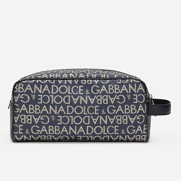 Túi Cầm Tay Nam Dolce & Gabbana D&G Coated Jacquard Toiletry Bag BT0989AJ7058L625 Màu Xanh Navy